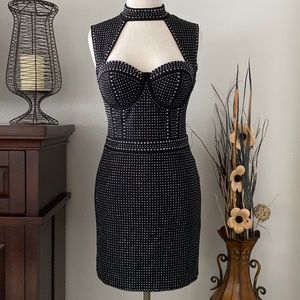 Bebe black studded bodycon stretch cocktail party dress size small